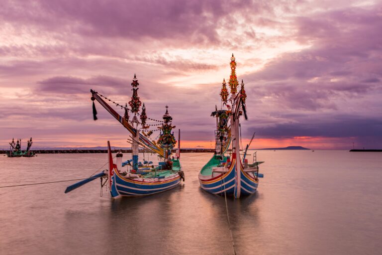 Traditional fishing boats in the Pengambengan harbor in Jembrana, West Bali, Indonesia