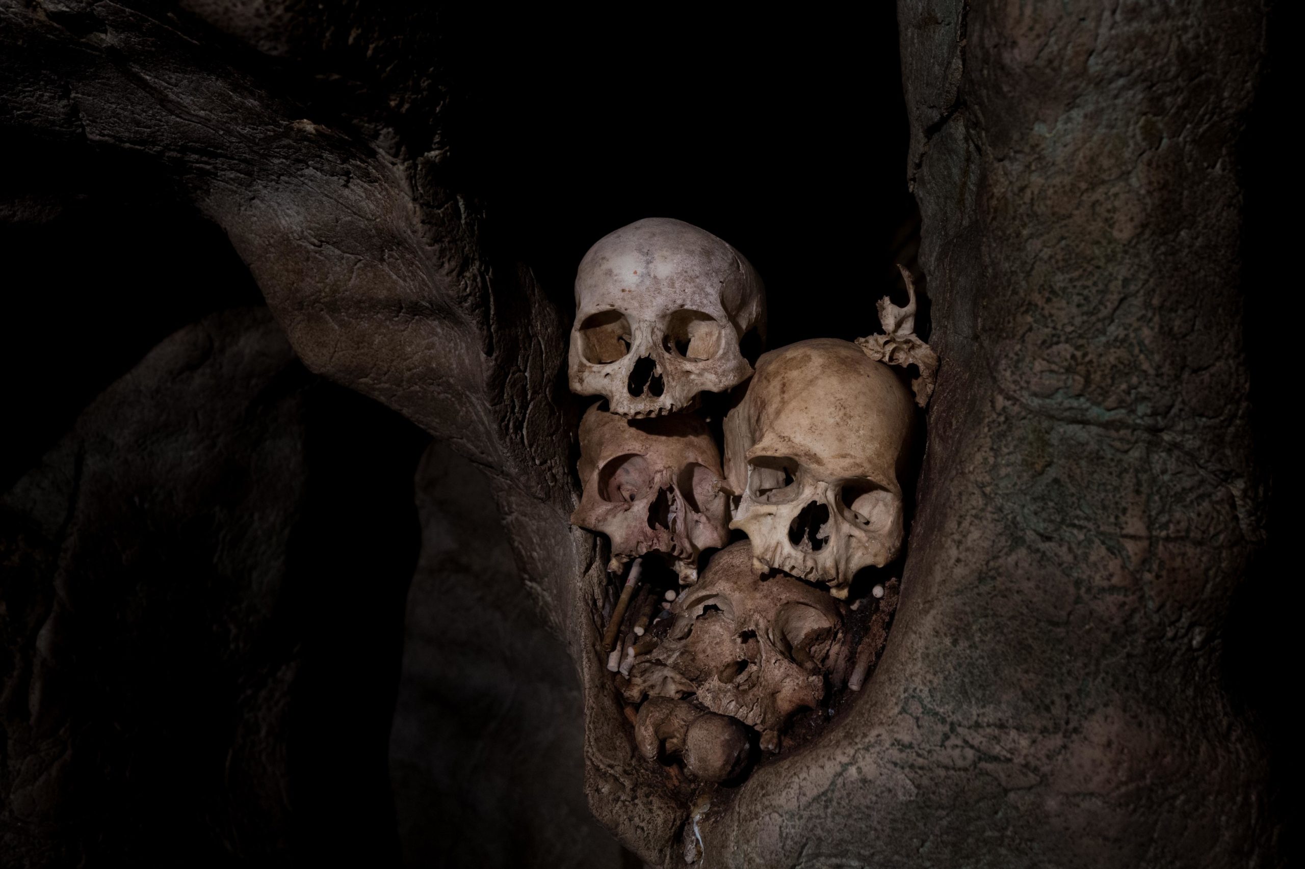 human skulls in the cave grave of Londa tana toraja sulawesi